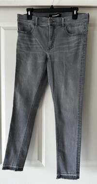Express Denim Perfect Lift Mid Rise Ankle Legging Gray Raw Hem Jeans